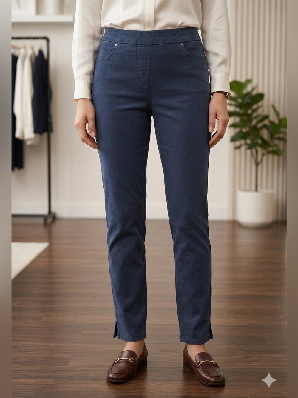 Dalia Collection Blue Tencel Blend Pull On Pants Size 6 Ankle Slit
